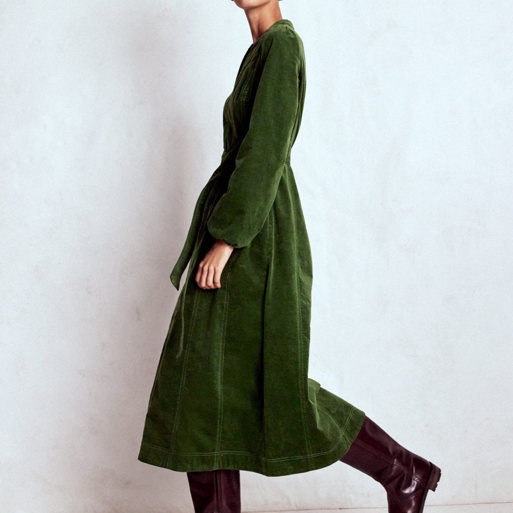 BODEN Ros Panelled Cord Midi Dress Elegant Green Corduroy | size 6